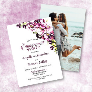 Custom Photo Rustic Pink Floral Engagement Party Invitation