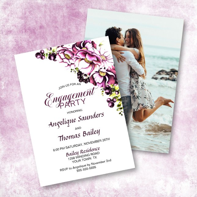 Custom Photo Rustic Pink Floral Engagement Party Invitation (Creator Uploaded)