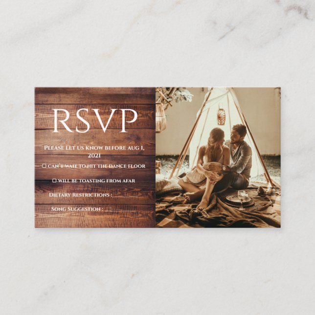 Custom Photo Rustic RSVP Card (Front)