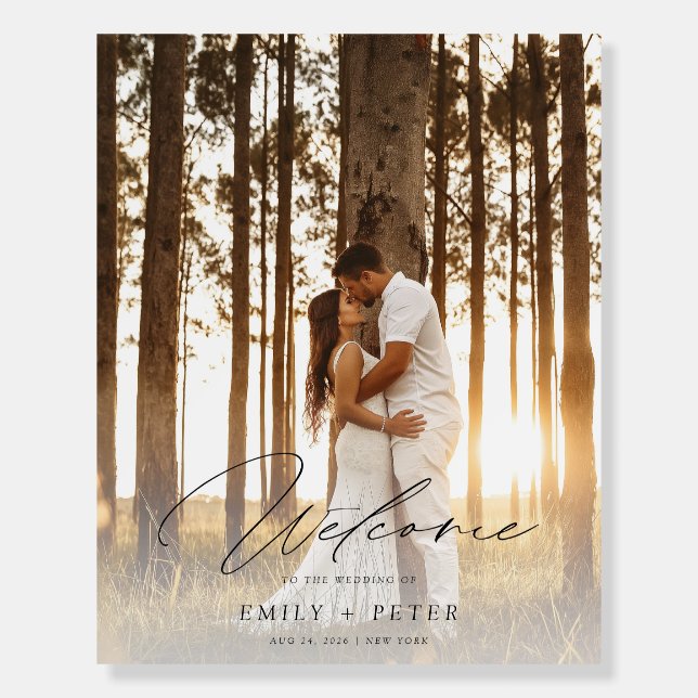 Custom Photo Rustic Script Wedding Welcome Foam Board (Front)