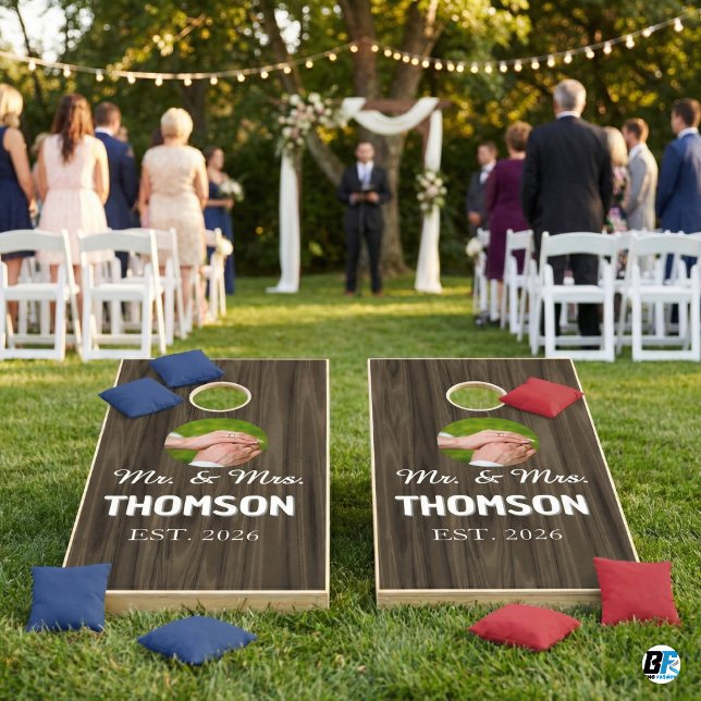 Custom Photo Rustic Wood Mr. & Mrs. Wedding Cornhole Set (Creator Uploaded)