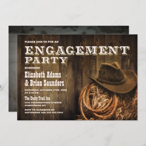 Custom Photo Rustic Wood Western Engagement Party Invitation