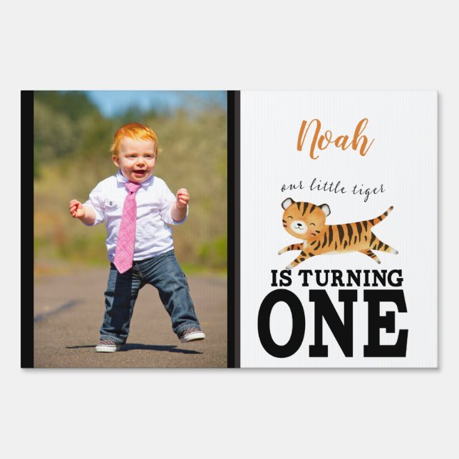 Custom Photo Safari Jungle Wild One First Birthday Sign (Front)