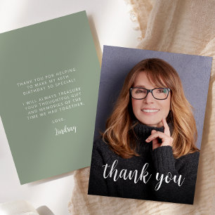 Custom Photo Sage Green 40th Birthday Party Thank You Card