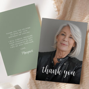 Custom Photo Sage Green 70th Birthday Party Thank You Card