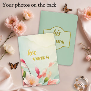 Custom Photo Sage Green Floral Wedding Foil Vow Books
