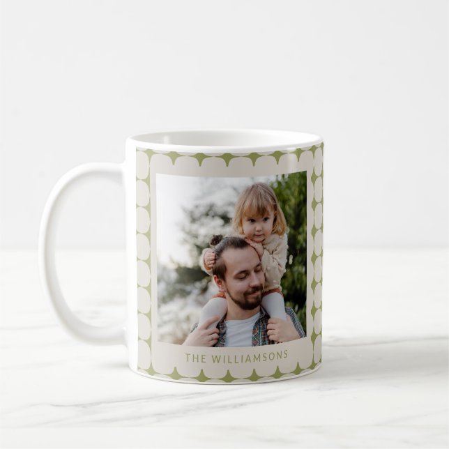 Custom Photo Sage Green Geometric Modern Pattern Coffee Mug (Left)