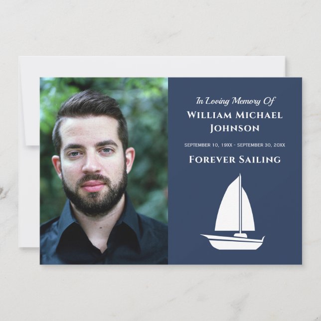 Custom Photo Sailboat Funeral Forever Sailing Boat Thank You Card (Front)