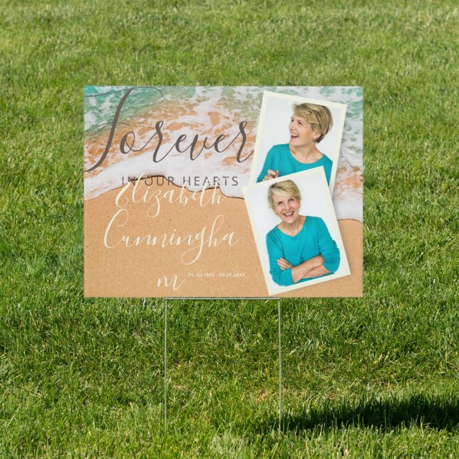 Custom Photo Sandy Ocean Beach Funeral Memorial Sign (Insitu)