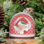 Custom Photo Santa Baby Snowflake Message Red Snow Globe