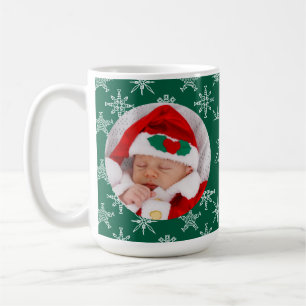 Custom Photo Santa Baby Snowflakes & Green Paper Coffee Mug