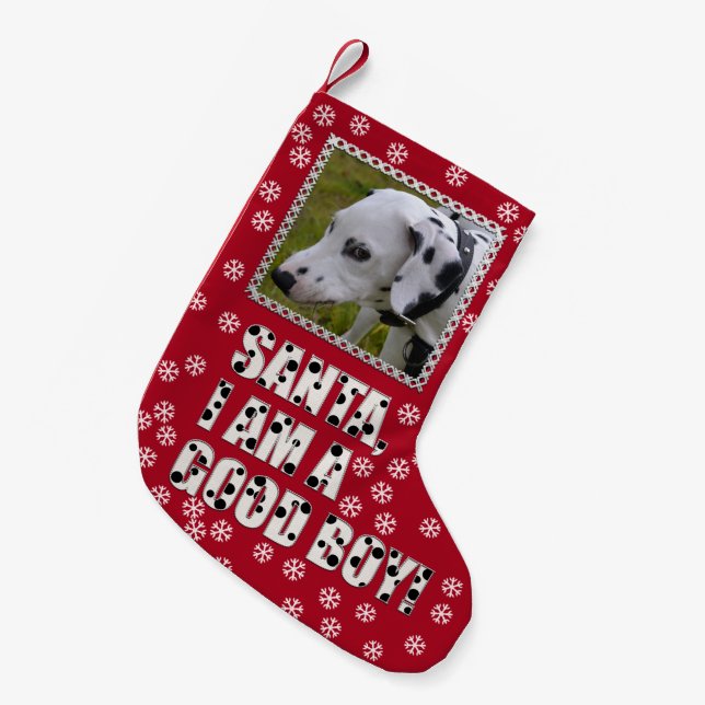 Custom photo "Santa, I am a good boy!" Dalmatian Small Christmas Stocking (Front (Hanging))