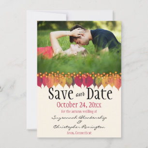 Custom Photo Save The Date Autumn Leaves Lights Announcement
