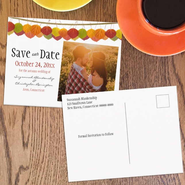 Custom Photo Save The Date Fall Aspen Leaves  Postcard (Creator Uploaded)