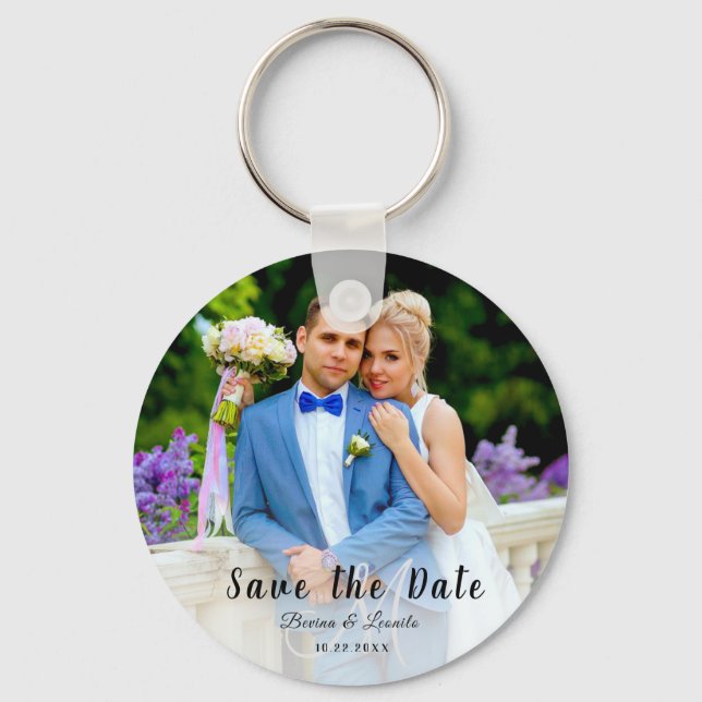 Custom Photo | Save the Date, Hand lettering W/G  Keychain (Front)