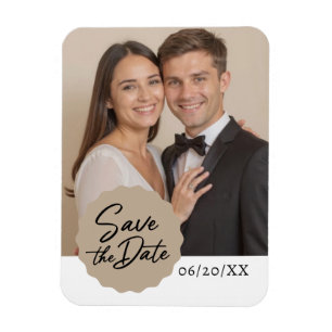 Custom Photo Save The Date Modern Script Emblem Magnet