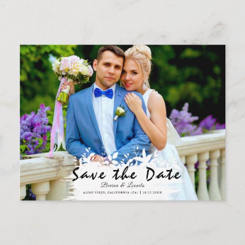 Custom Photo  Save the Date w Brush Stroke leaf  Postcard