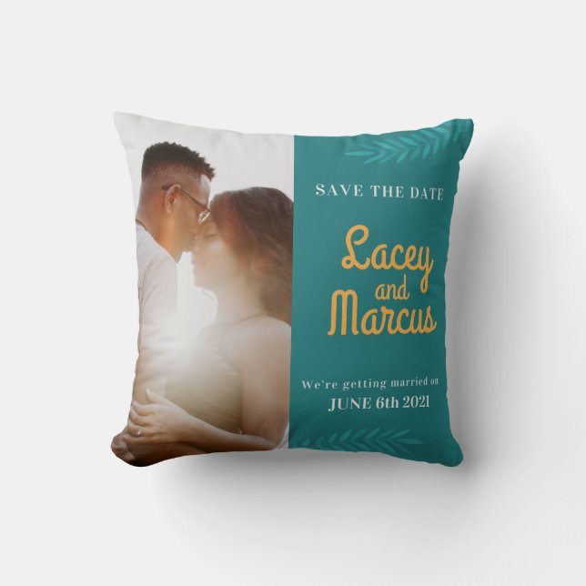 Custom Photo Save The Date Wedding Throw Pillow (Front)