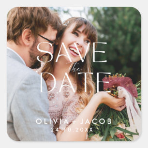 Custom Photo Save the Date with Couple Photo Square Sticker