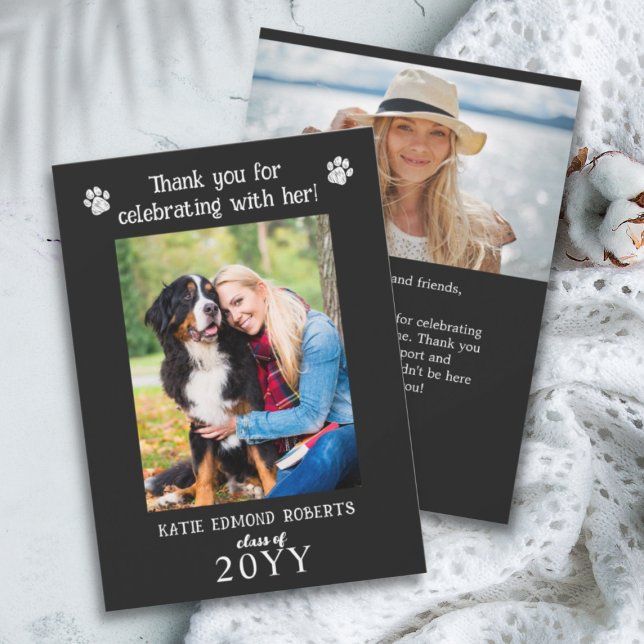 Custom Photo School Colleage Dog Graduation  Thank You Card (Creator Uploaded)
