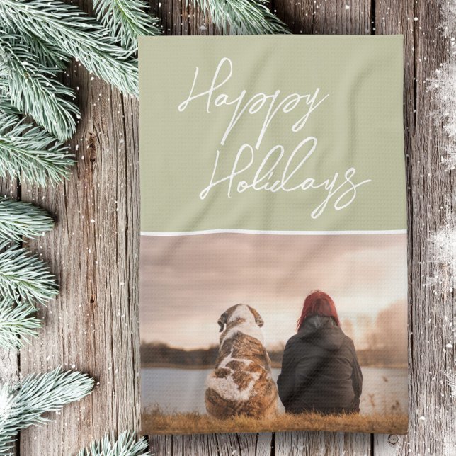 Custom Photo Script Family Friend Happy Holiday Kitchen Towel (Creator Uploaded)