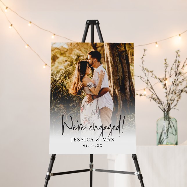 Custom Photo Script Font Engagement Sign (In Situ (Stand))