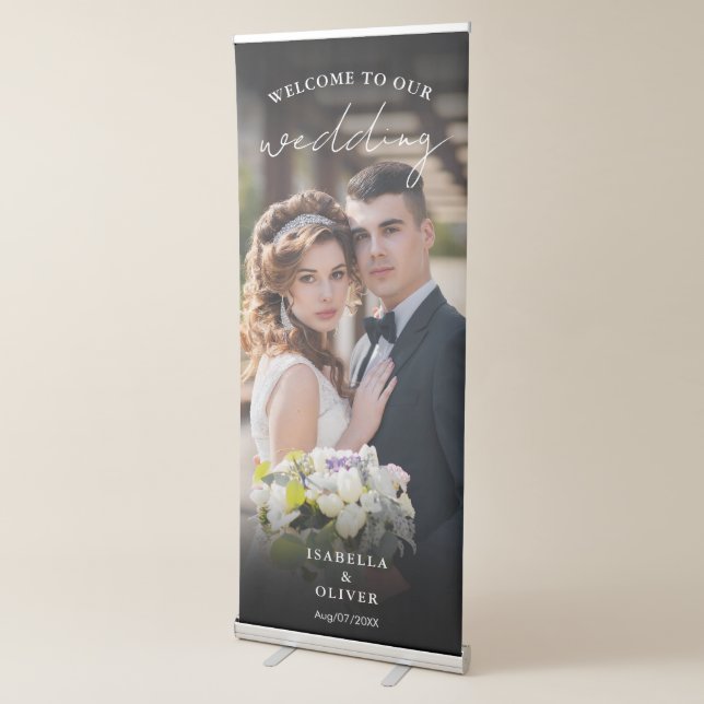 Custom Photo Script Font Wedding Welcome Retractab Retractable Banner (3/4)