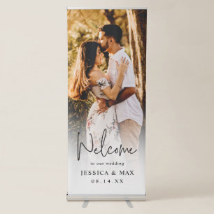 Custom Photo Script Font Wedding Welcome Retractable Banner