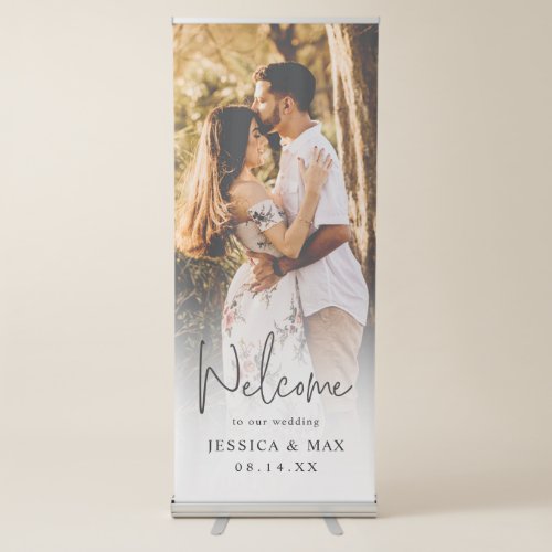 Custom Photo Script Font Wedding Welcome Retractable Banner