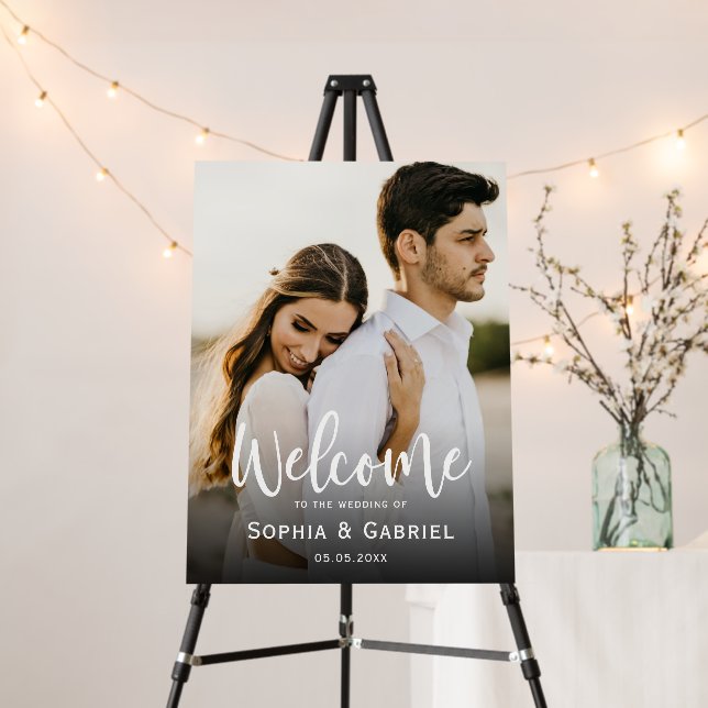 Custom Photo Script Font Wedding Welcome Sign  (In Situ (Stand))