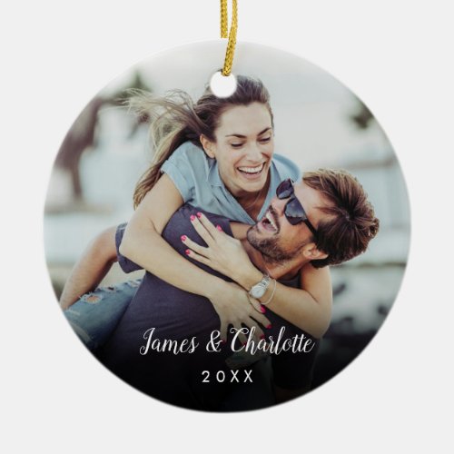 Custom Photo Script Name Date Ceramic Ornament