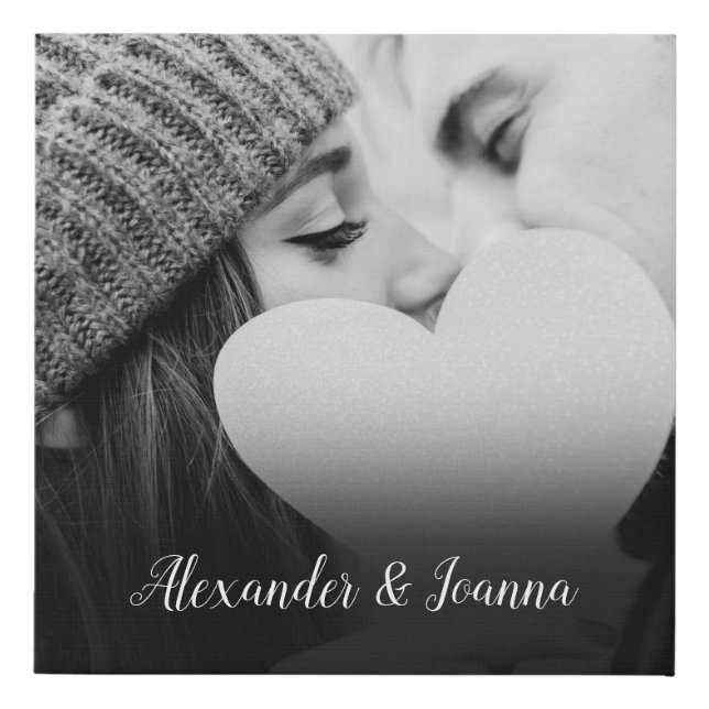 Custom Photo Script Name Faux Canvas Print (Front)