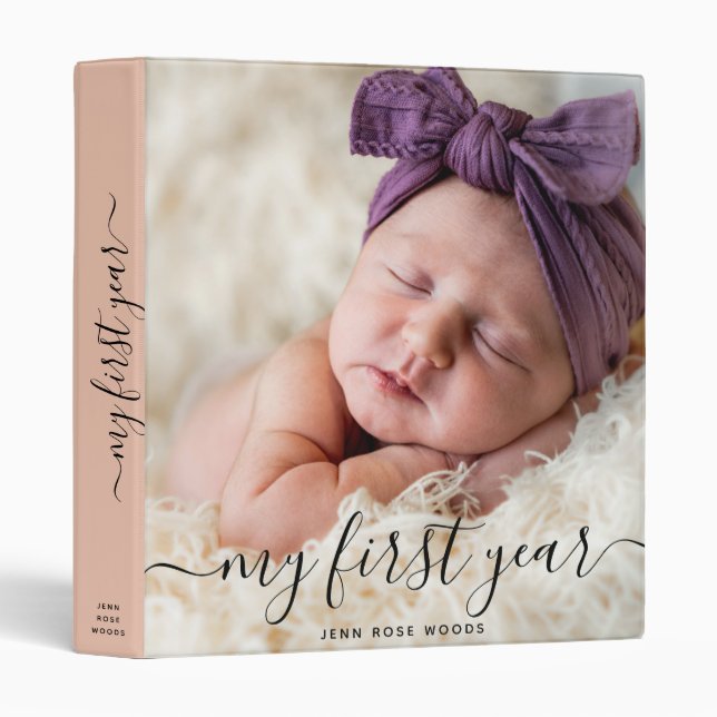 Custom Photo Script Name Personalized Baby   3 Ring Binder (Front/Spine)