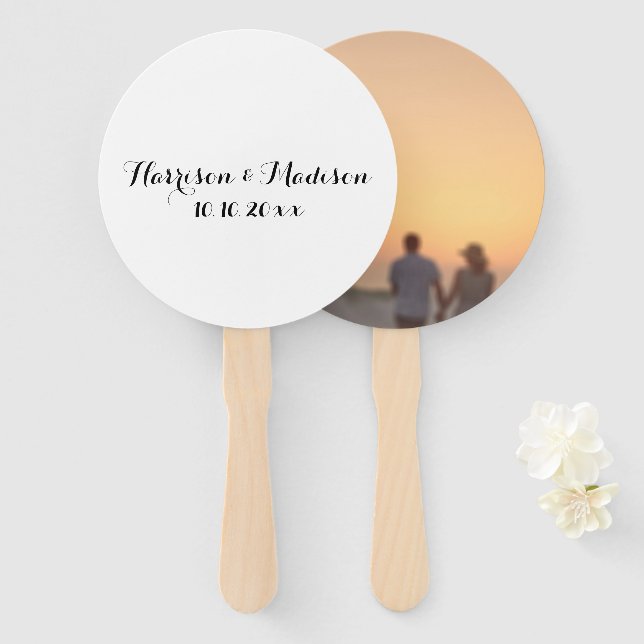 Custom photo Script names date elegant Wedding Hand Fan (Front and Back)