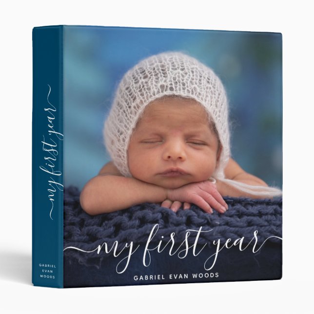 Custom Photo Script Overlay Personalized Baby  3 R 3 Ring Binder (Front/Spine)