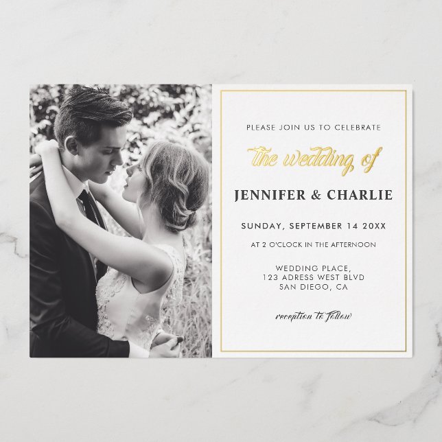 Custom Photo Script Real Foil Elegant Invitation (Front)