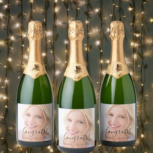 Custom photo script text congrats party sparkling wine label