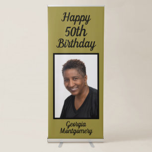 Custom Photo Script Typography Happy 50th Birthday Retractable Banner