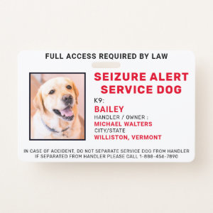 Custom Photo Seizure Alert Service Dog ID Badge