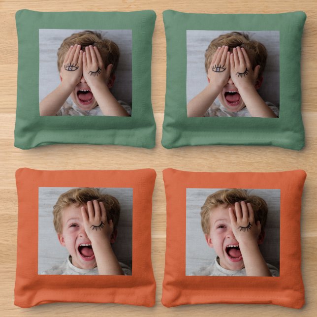 Custom Photo Selfie Kids Family Cornhole Bags (Wood)