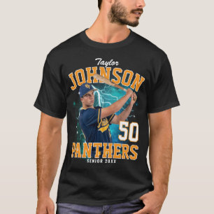 Custom Photo Senior Sports Blue Yellow Bootleg T-Shirt