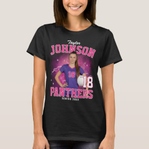 Custom Photo Senior Sports Team Pink Bootleg T-Shirt