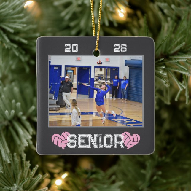 Custom Photo Senior Year Volleyball Ceramic Ornament (Tree)