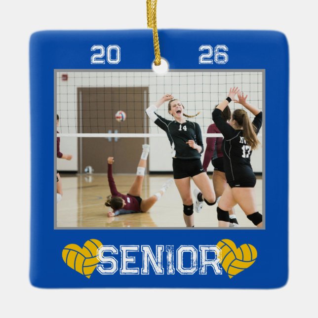 Custom Photo Senior Year Volleyball  Ceramic Ornament (Front)