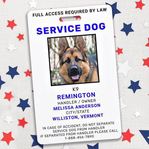 Custom Photo Service Dog ID Badge