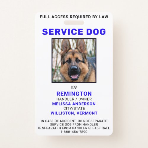 Custom Photo Service Dog ID Badge