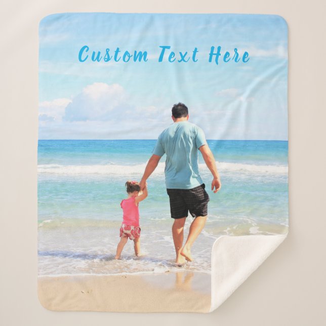 Custom Photo Sherpa Blanket Your Photos and Text (Front)
