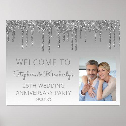 Custom Photo Silver 25th Anniversary Welcome Poster