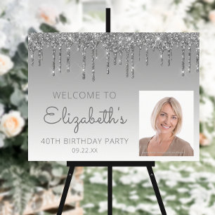 Custom Photo Silver 40th Birthday Welcome Foam Board