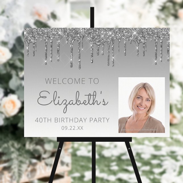 Custom Photo Silver 40th Birthday Welcome Foam Board (Creator Uploaded)